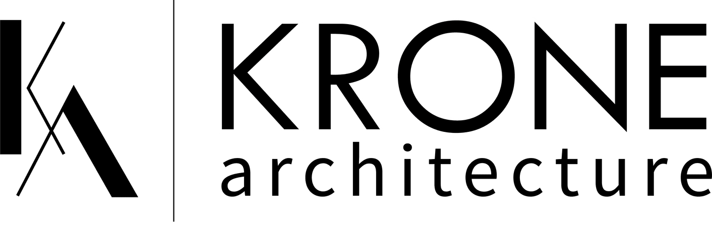 A green background with the word krc architects written in black.